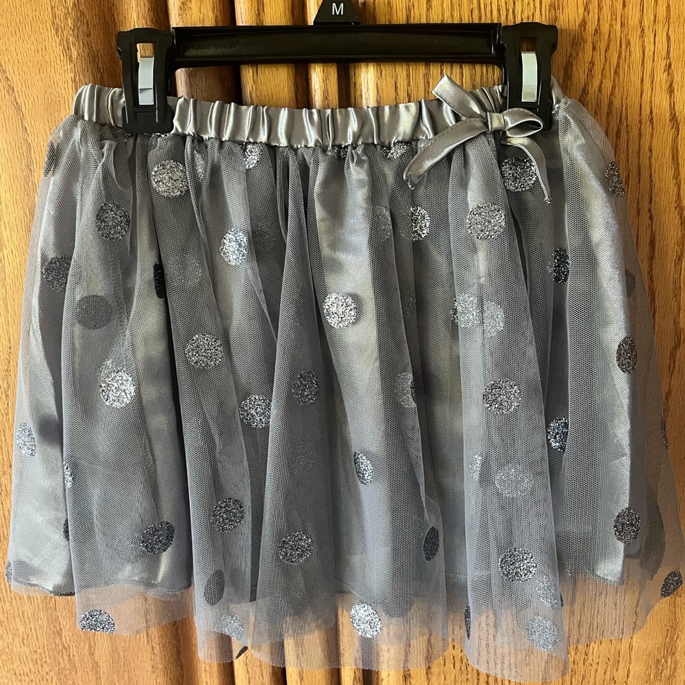 NEW!!  Gray Tulle Skirt with Glitter Polka Dots